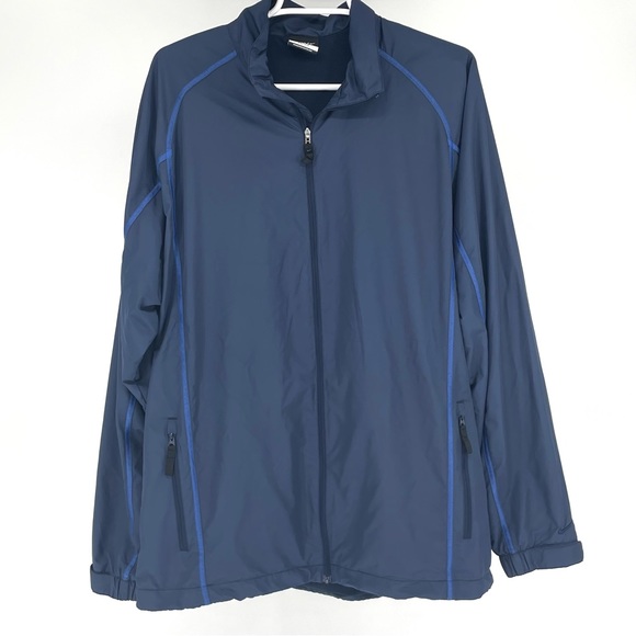 NIKE GOLF MEN’S FULL ZIP WIND JACKET WINDBREAKER LARGE BLUE ZIP DOWN - Picture 2 of 11